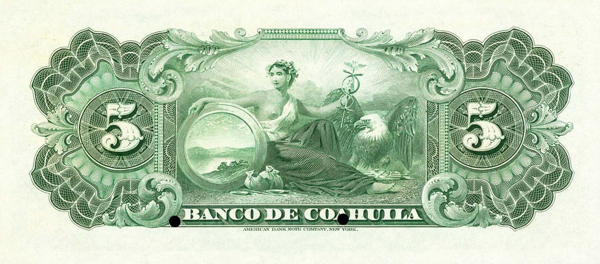 Back of Mexico pS195s: 5 Pesos from 1898