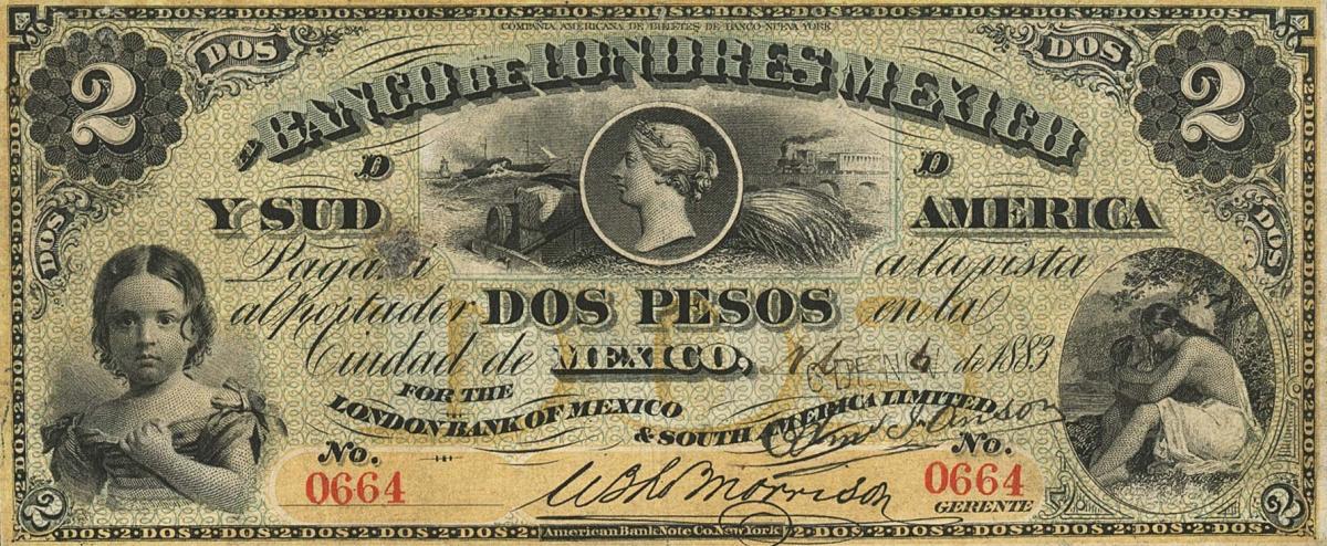 Front of Mexico pS220a: 2 Pesos from 1883