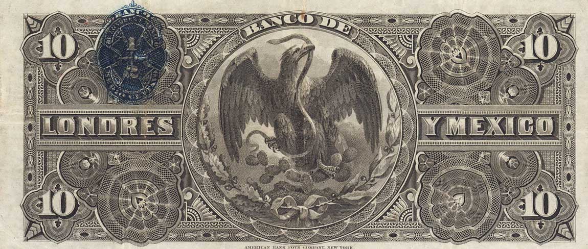 Back of Mexico pS234d: 10 Pesos from 1889