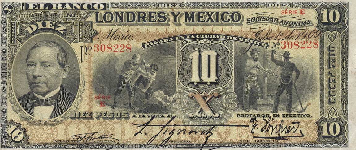 Front of Mexico pS234d: 10 Pesos from 1889