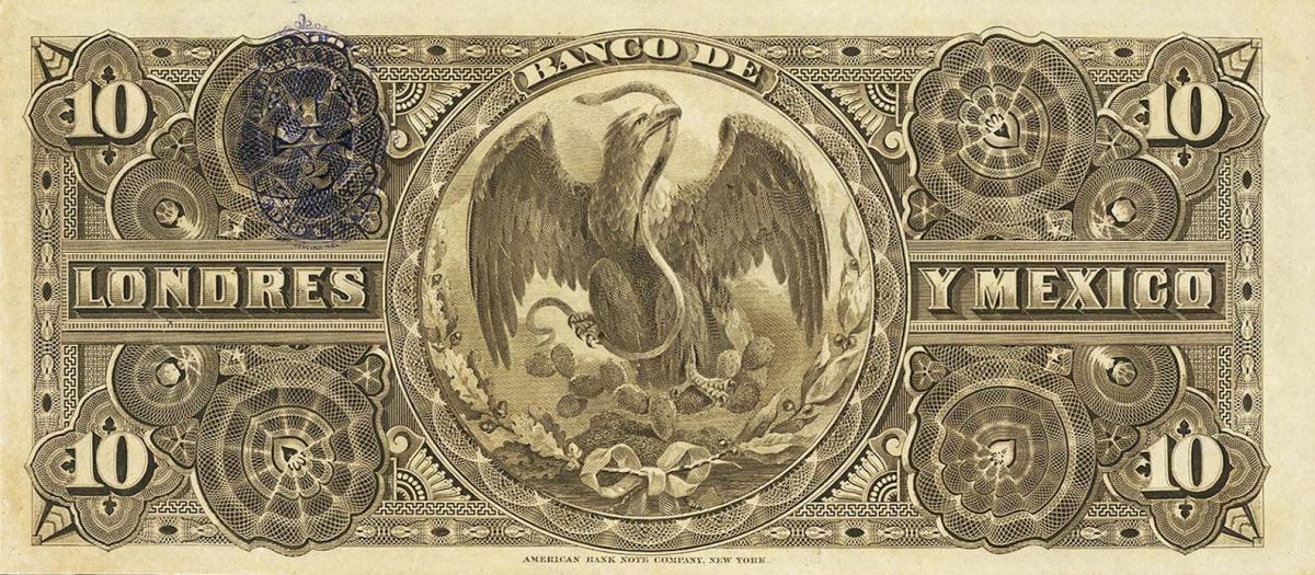 Back of Mexico pS234e: 10 Pesos from 1889