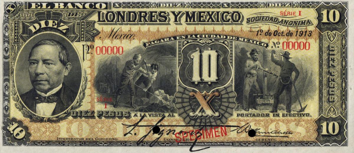 Front of Mexico pS234s1: 10 Pesos from 1889