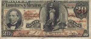 pS235c from Mexico: 20 Pesos from 1889
