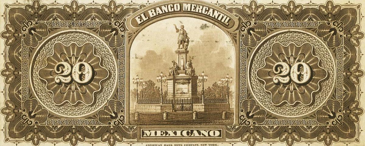 Back of Mexico pS245p: 20 Pesos from 1882