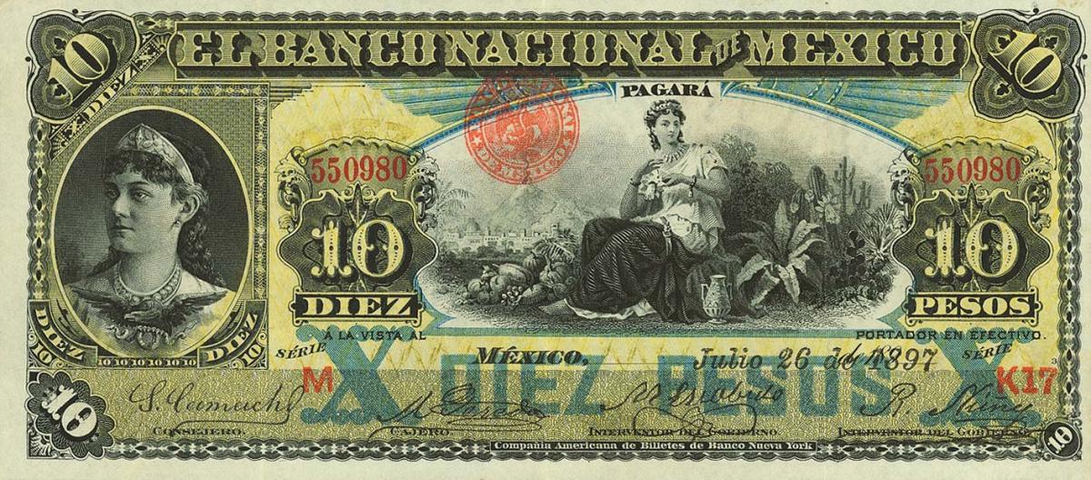 Front of Mexico pS258c: 10 Pesos from 1885