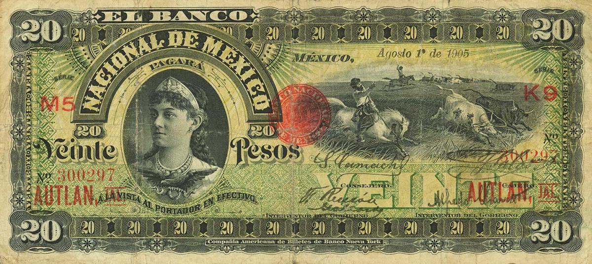 Front of Mexico pS259f: 20 Pesos from 1885
