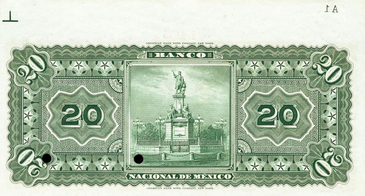 Back of Mexico pS259s2: 20 Pesos from 1885