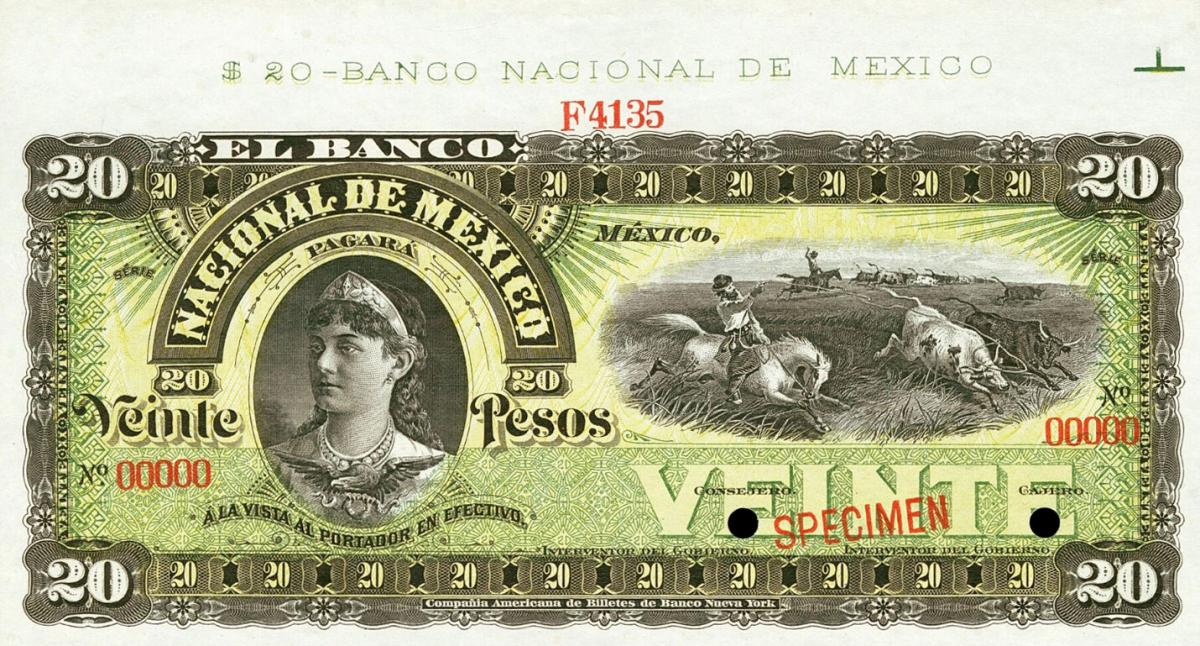 Front of Mexico pS259s2: 20 Pesos from 1885