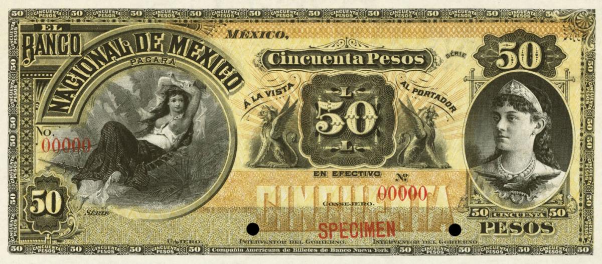 Front of Mexico pS260s2: 50 Pesos from 1885