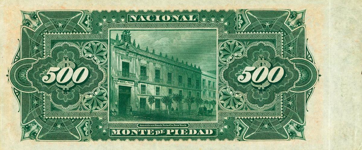 Back of Mexico pS270r2: 500 Pesos from 1880