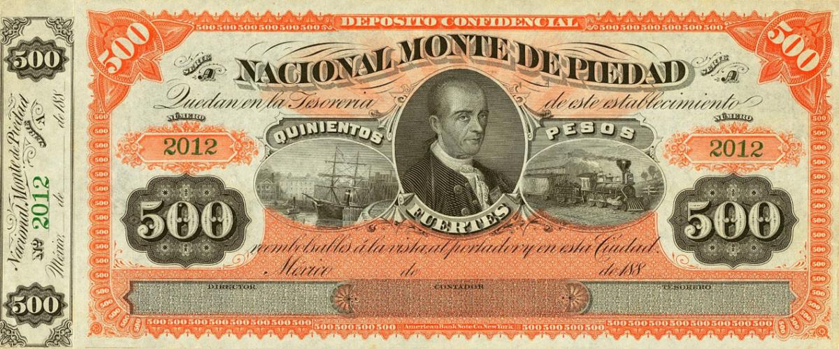 Front of Mexico pS270r2: 500 Pesos from 1880