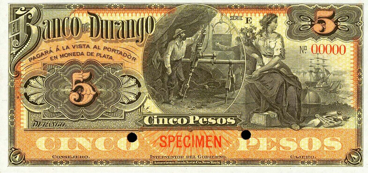 Front of Mexico pS273s4: 5 Pesos from 1891