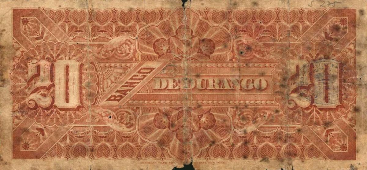Back of Mexico pS275a: 20 Pesos from 1891