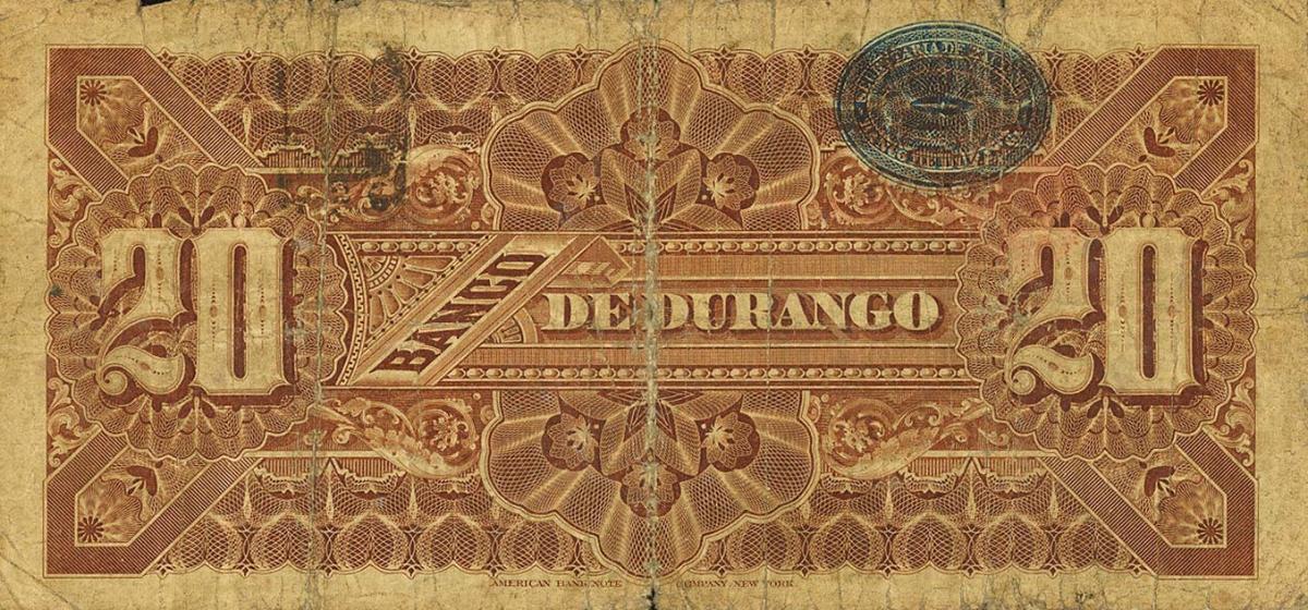 Back of Mexico pS275b: 20 Pesos from 1891