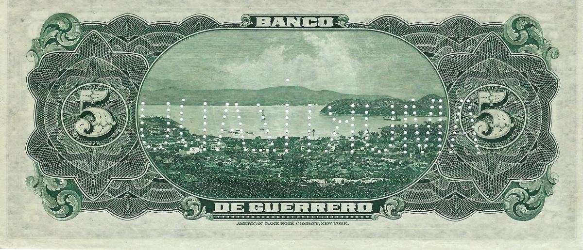 Back of Mexico pS298c: 5 Pesos from 1906