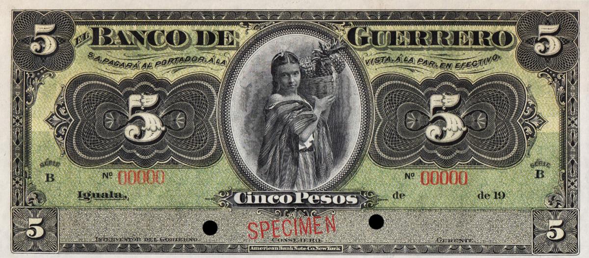 Front of Mexico pS298s2: 5 Pesos from 1906
