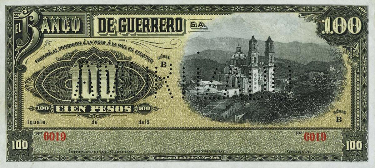 Front of Mexico pS302s2: 100 Pesos from 1906