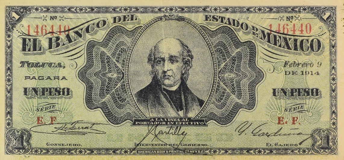 Front of Mexico pS336: 1 Peso from 1914
