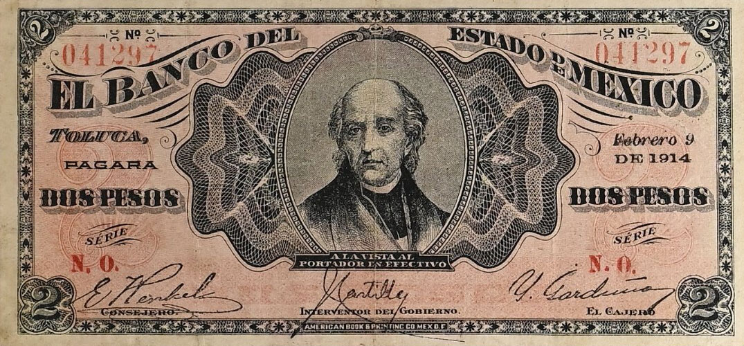 Front of Mexico pS337: 2 Pesos from 1914