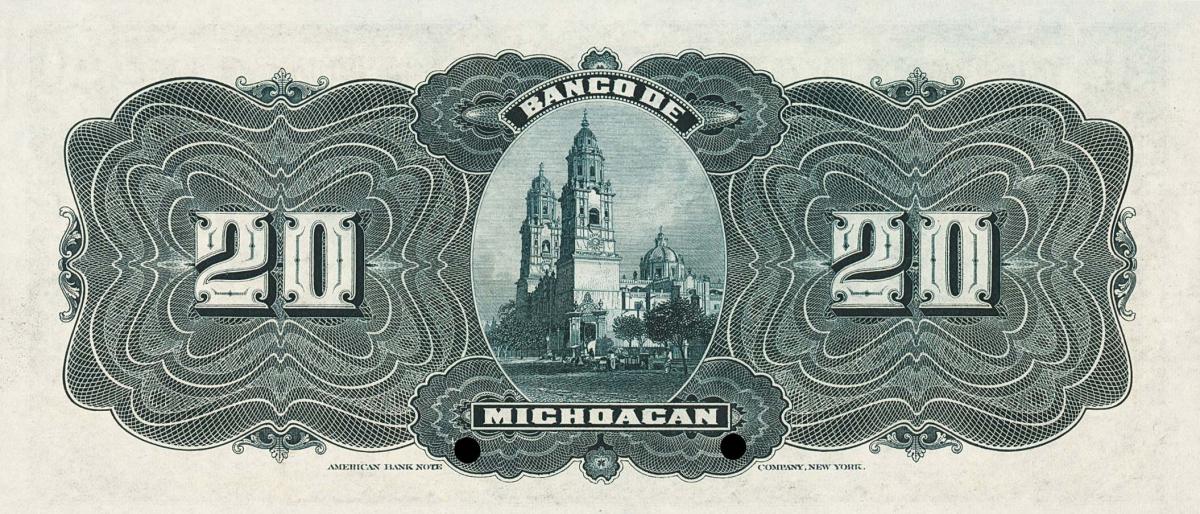 Back of Mexico pS340s: 20 Pesos from 1903