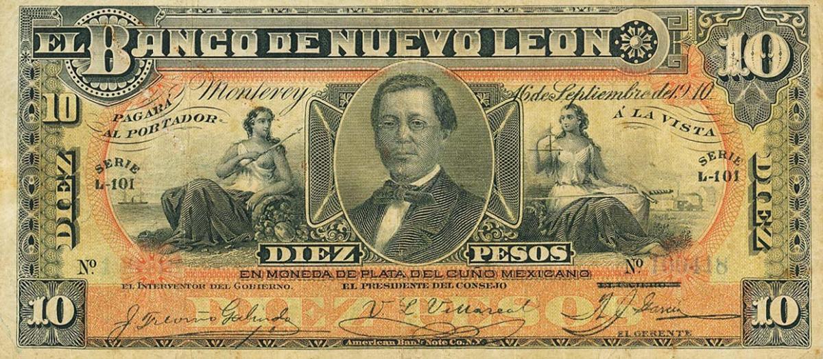 Front of Mexico pS361c: 10 Pesos from 1910