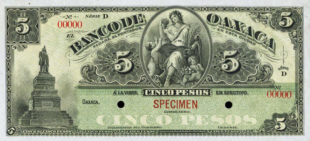Front of Mexico pS371s: 5 Pesos from 1903