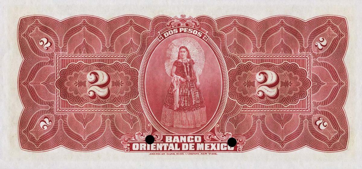 Back of Mexico pS380s: 2 Pesos from 1914