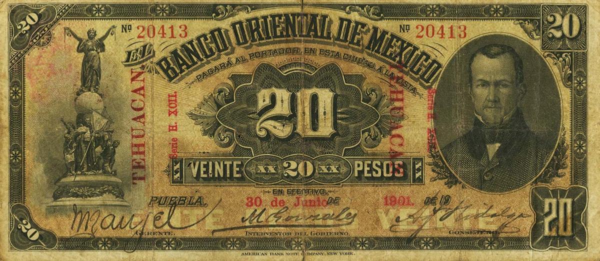 Front of Mexico pS383e: 20 Pesos from 1900