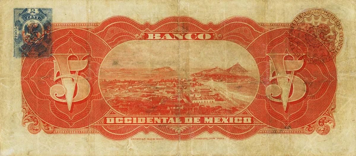 Back of Mexico pS408c: 5 Pesos from 1898