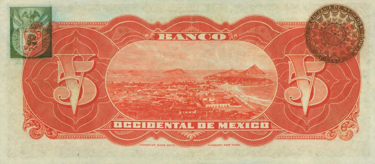 Back of Mexico pS408d: 5 Pesos from 1898