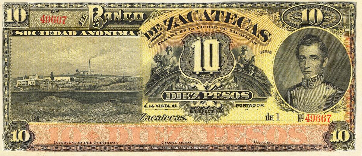 Front of Mexico pS476r: 10 Pesos from 1891