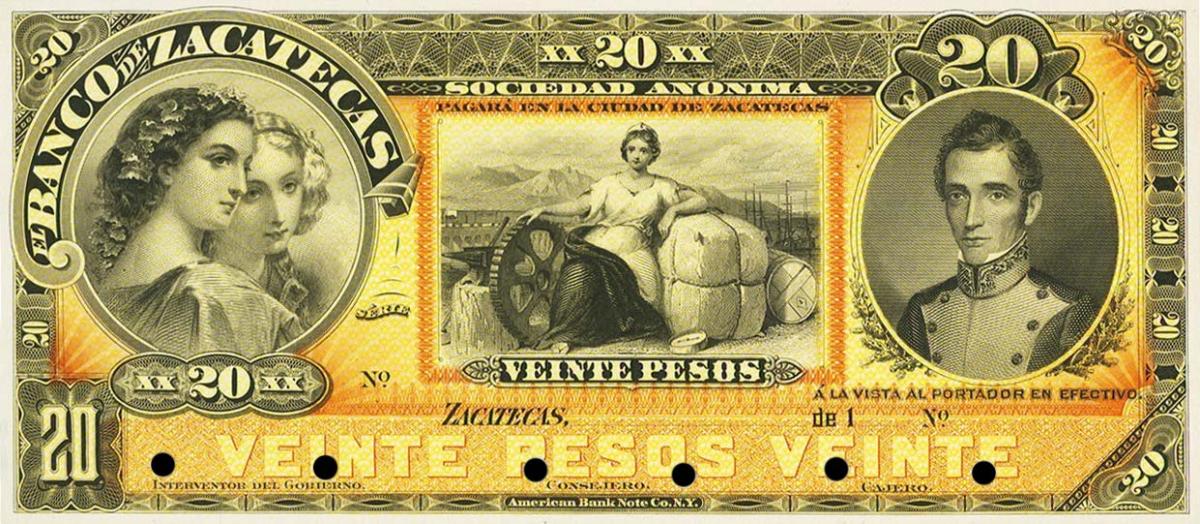 Front of Mexico pS477p: 20 Pesos from 1891