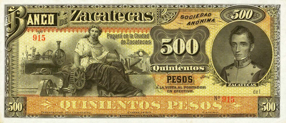 Front of Mexico pS480r: 500 Pesos from 1891
