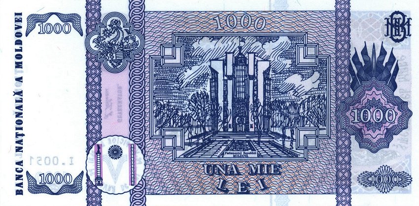 Back of Moldova p18: 1000 Leu from 1992