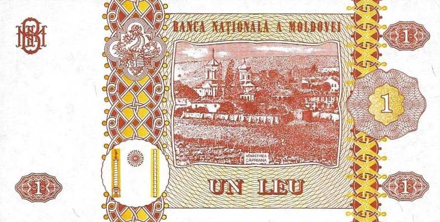 Back of Moldova p8e: 1 Leu from 2002