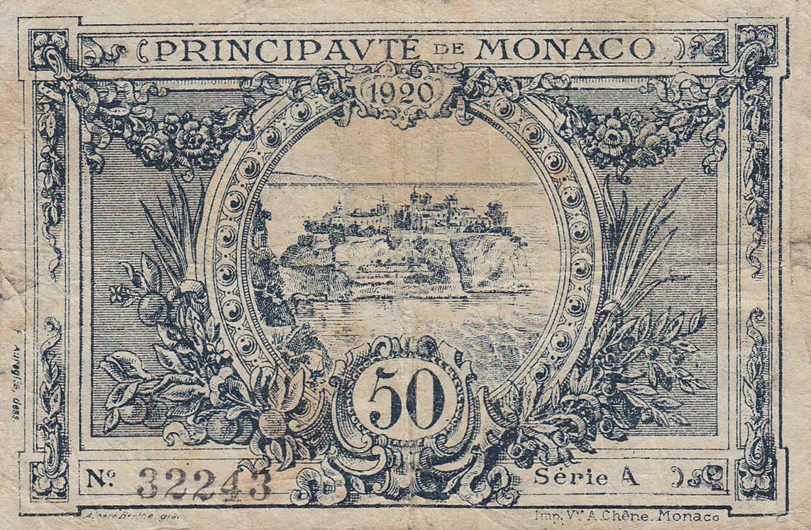 Back of Monaco p3a: 50 Centimes from 1920
