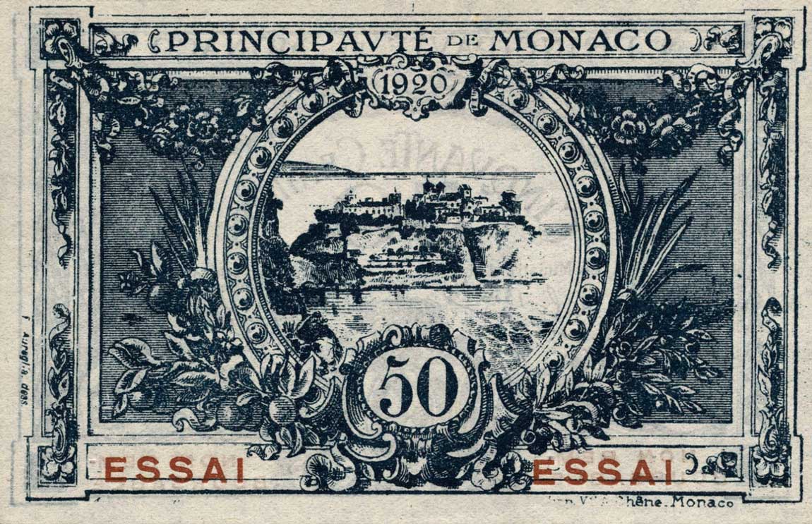 Back of Monaco p3s: 50 Centimes from 1920