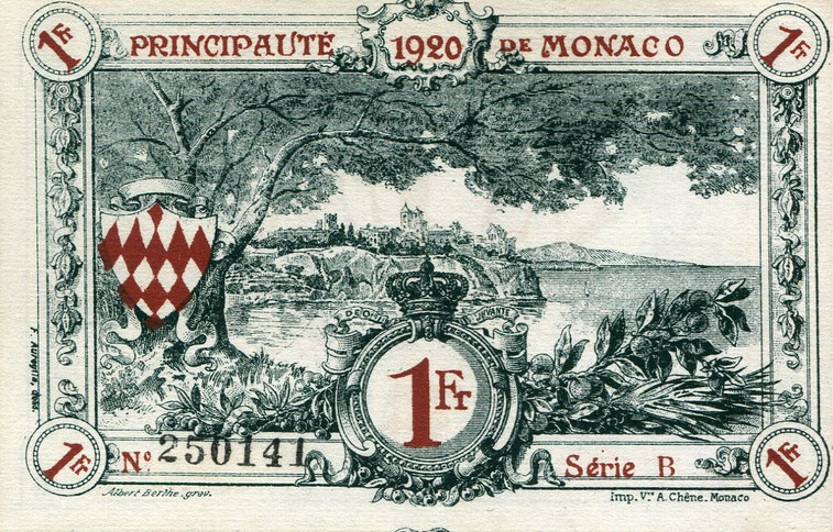 Back of Monaco p5a: 1 Franc from 1920