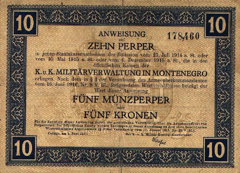 Front of Montenegro pM151: 10 Perpera from 1917