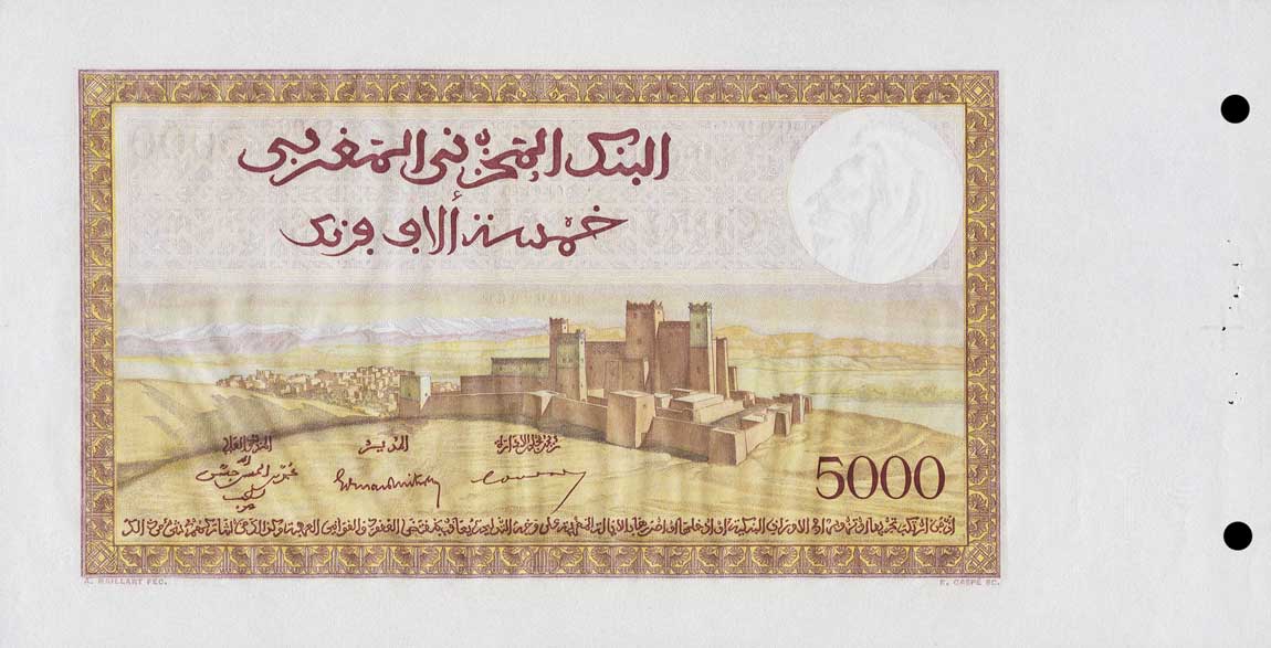 Back of Morocco p23s: 5000 Francs from 1938