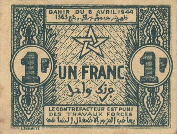 Front of Morocco p42: 1 Franc from 1944