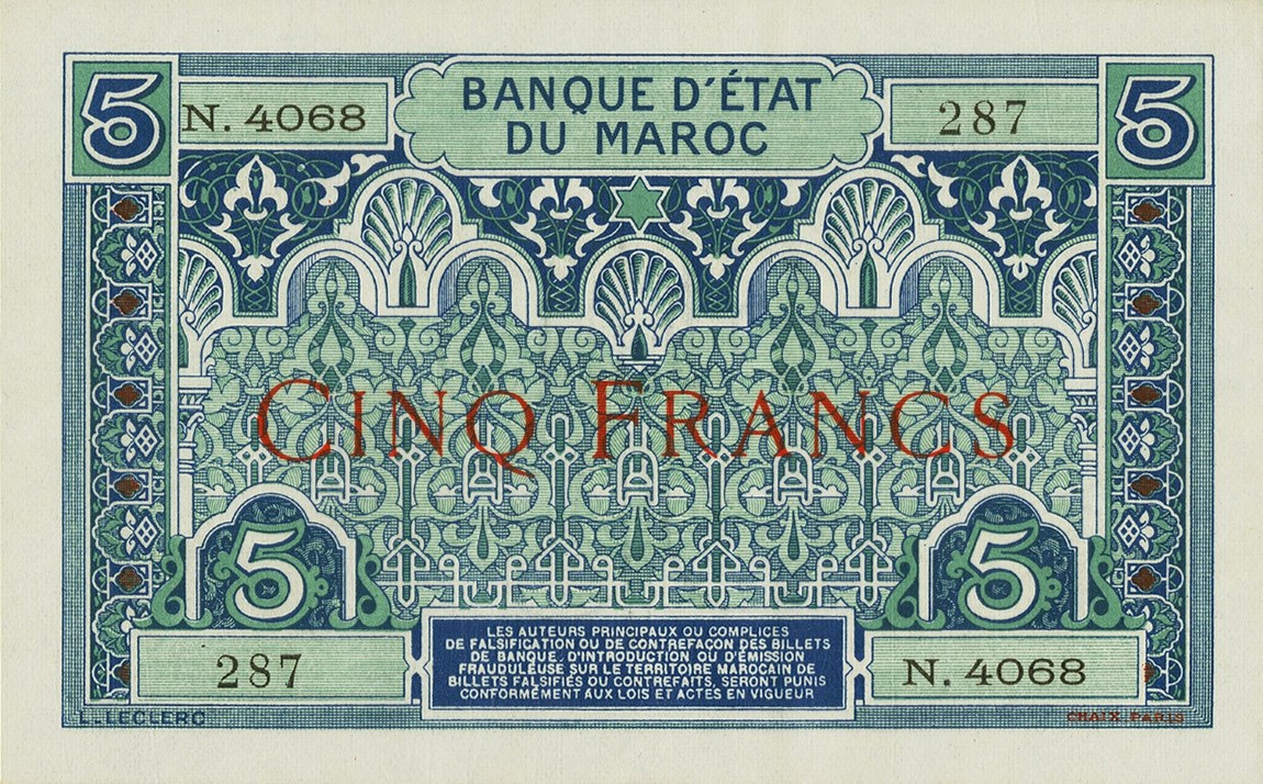 Back of Morocco p9: 5 Francs from 1924
