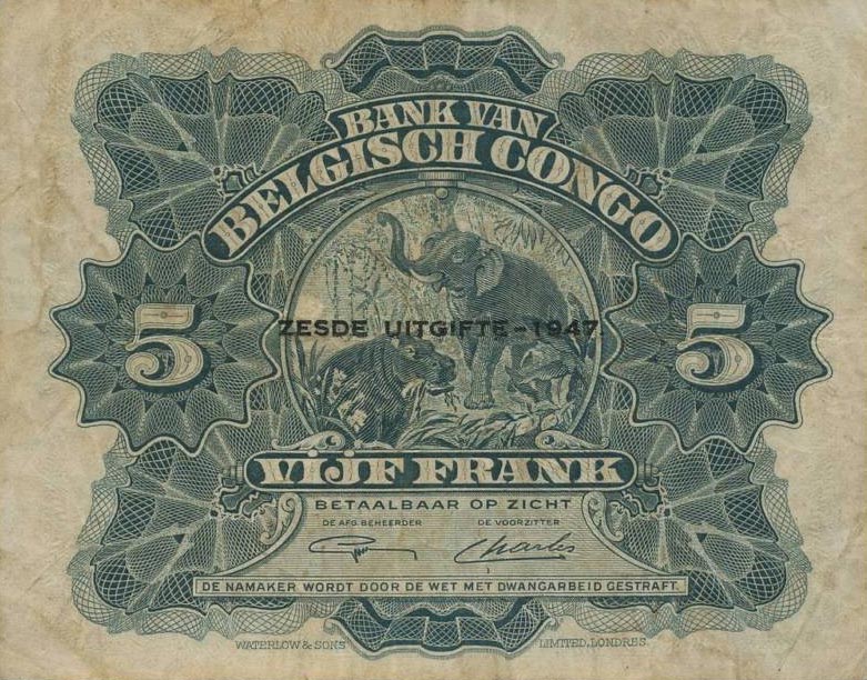 Back of Belgian Congo p13Ad: 5 Francs from 1947