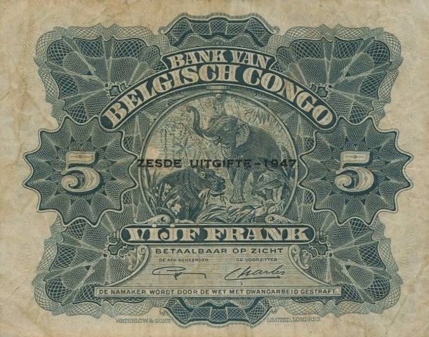 Back of Belgian Congo p14A: 10 Francs from 1941
