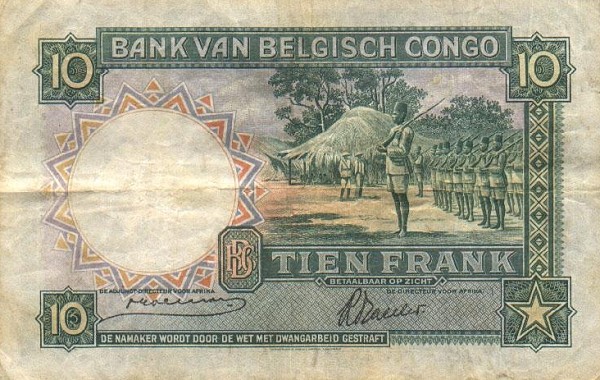 Back of Belgian Congo p14: 10 Francs from 1941