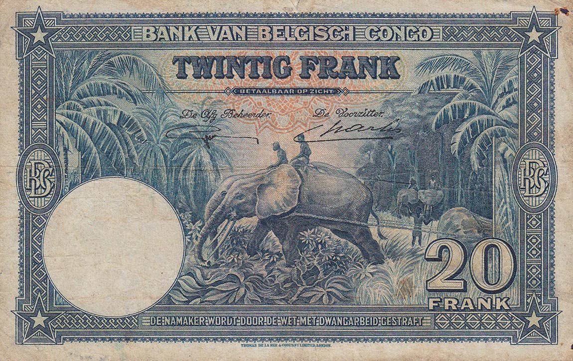 Back of Belgian Congo p15Ea: 20 Francs from 1946