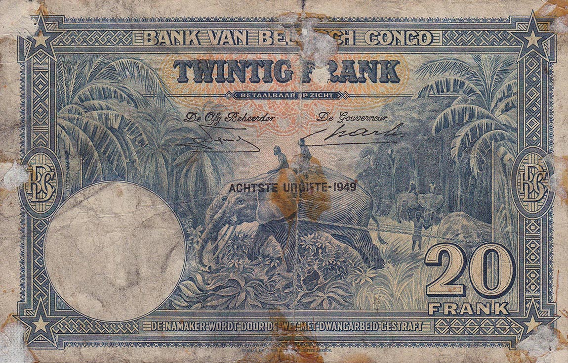 Back of Belgian Congo p15G: 20 Francs from 1949