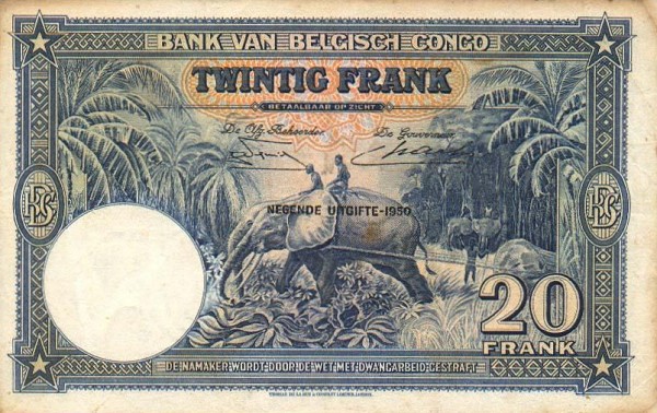 Back of Belgian Congo p15H: 20 Francs from 1950