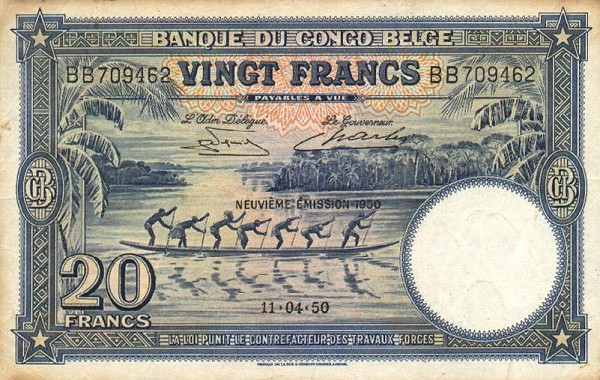 Front of Belgian Congo p15H: 20 Francs from 1950