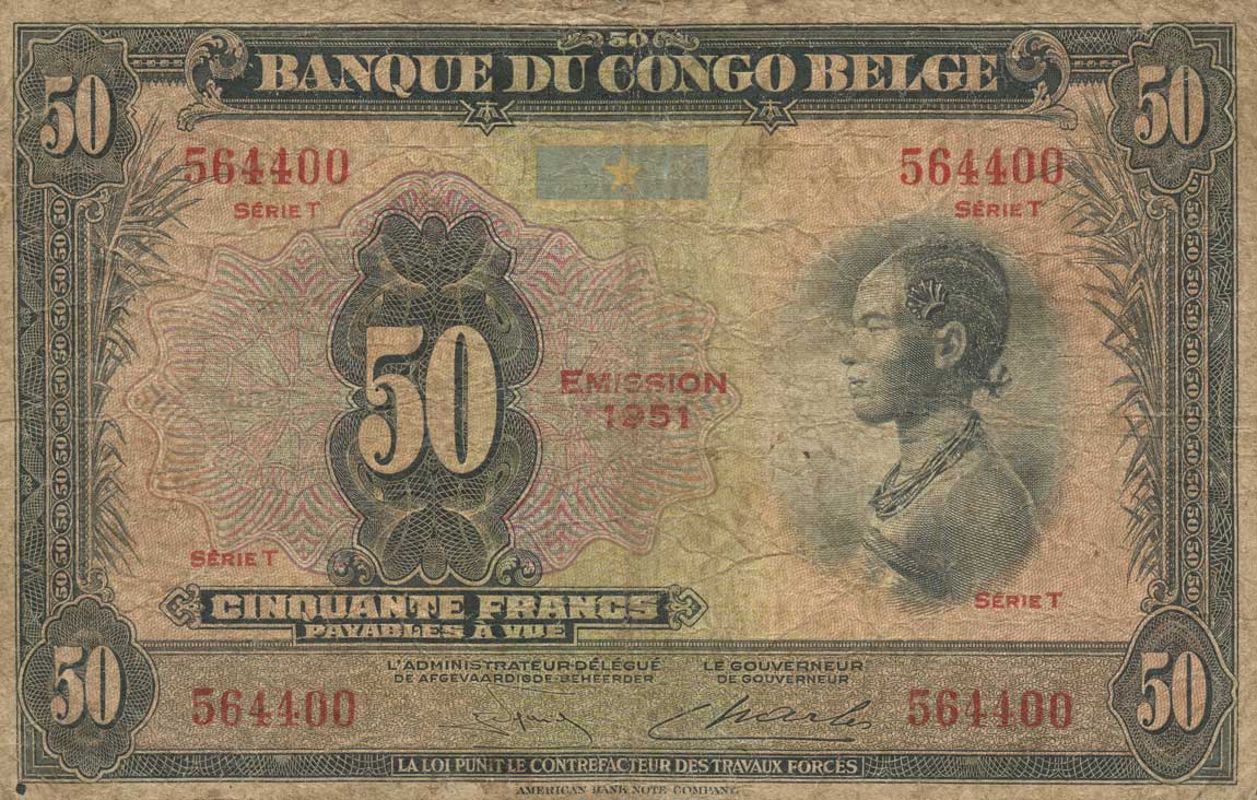 Front of Belgian Congo p16i: 50 Francs from 1951